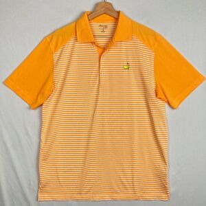 Masters Tech Orange Striped Polo Shirt Men's Size Medium Golf Performance